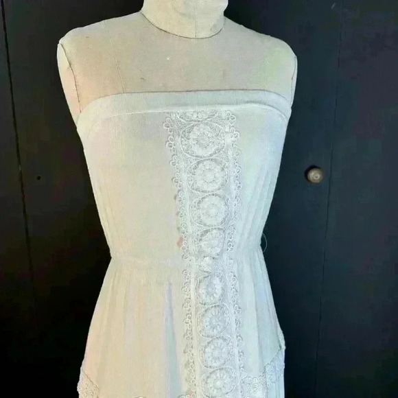 Justily Maxi Dress Women Size M White Lined Vacation Island Beach Swim Strapless - Picture 3 of 14